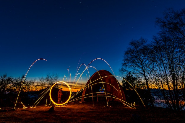 Light circle at dusk in the mountains