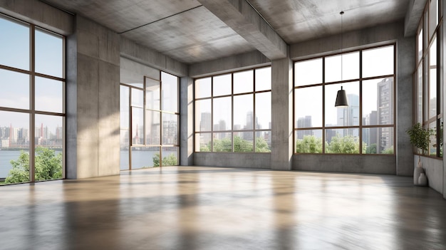 Light empty modern room with a spring landscape in the window