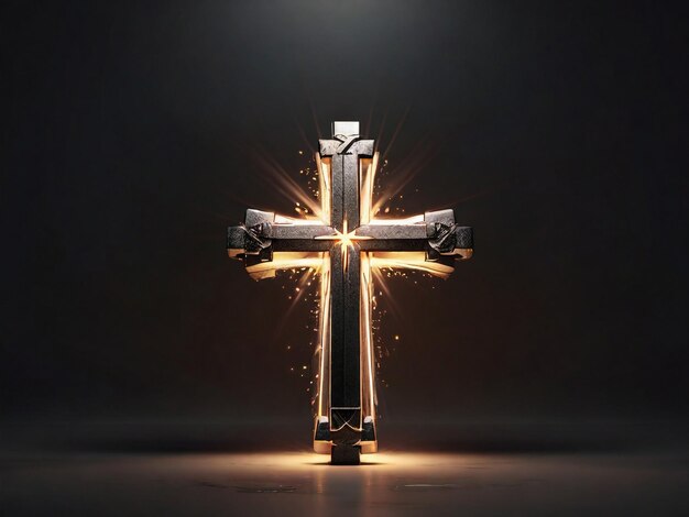 Light expel darkness concept background Light from sky or heaven shine trough space area crucifix or cross form