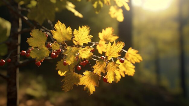 Light filters through colorful leaves in stylish manner