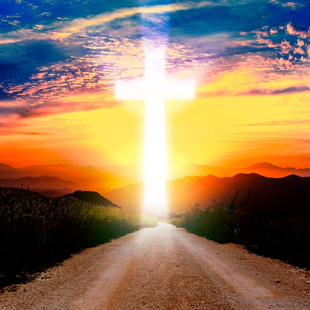 light forming cross sign from the sky