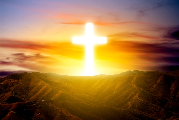 light forming cross sign from the sky