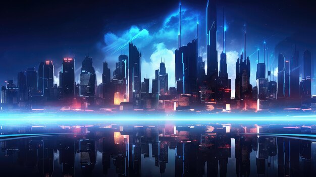 Light futuristic night city ai generated