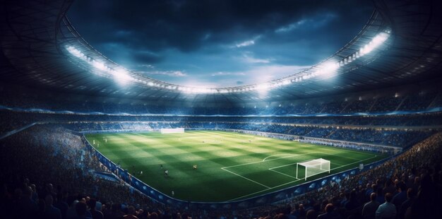 Light game goal soccer football arena green sport stadium world Generative AI