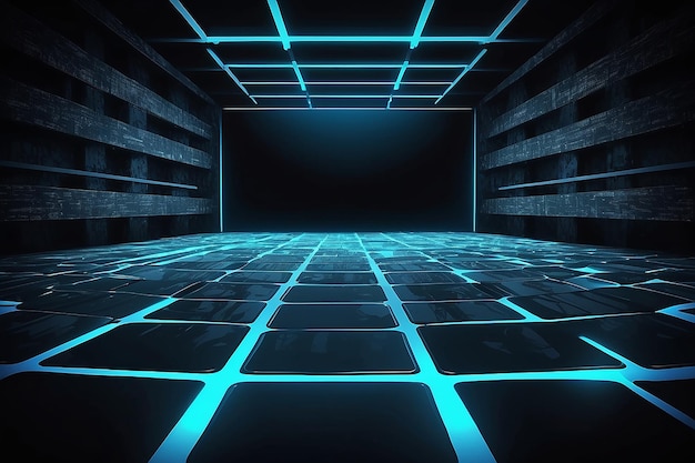 빛 빛 기술 무대 3D 터 검은 배경 파란 빛 그룬지 표면 일러스트레이션