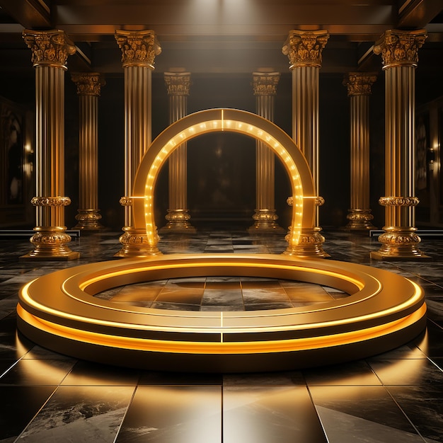 Light gold and yellow circular podium stage