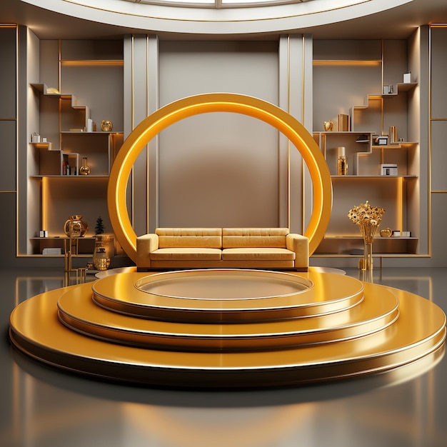 Light gold and yellow circular podium stage