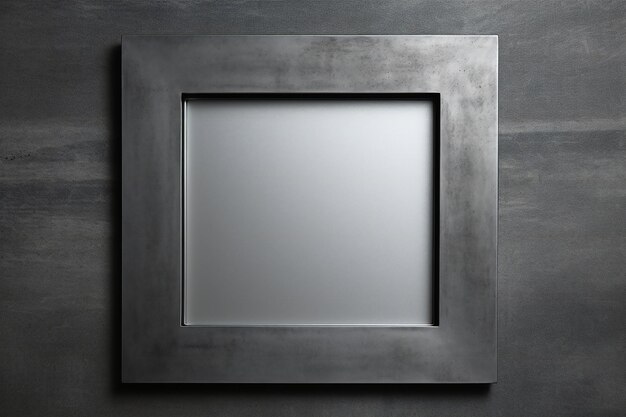 Photo light gray brushed metal plate frame over dark metal texture