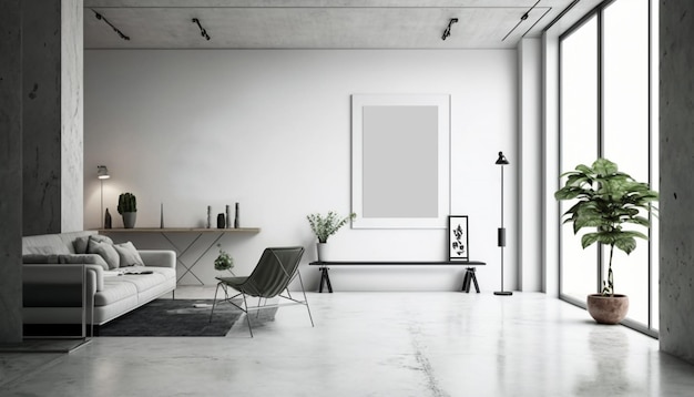 Light gray room interior living room interior mockup empty beige wall Generative AI