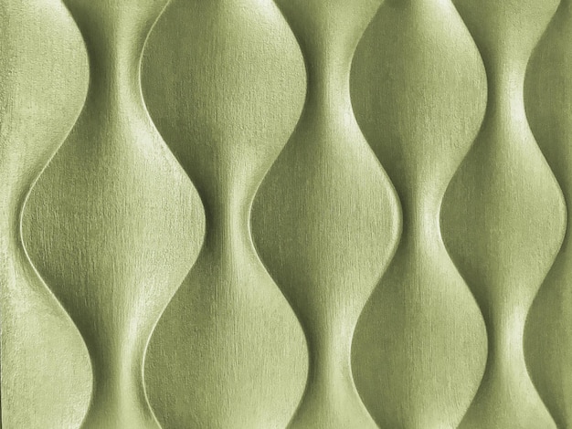 Light green 3D interior decorative wall panel with wavy geometric shape Wooden olive background with wave pattern