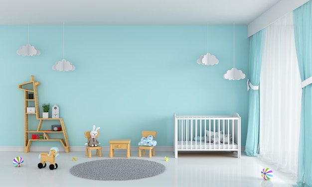 Light green child bedroom interior