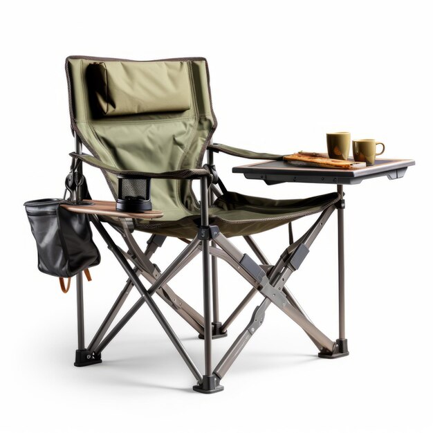 Photo light green and dark bronze camping armchair table