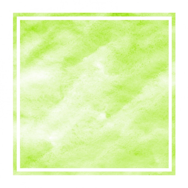 Light green hand drawn watercolor rectangular frame background texture with stains