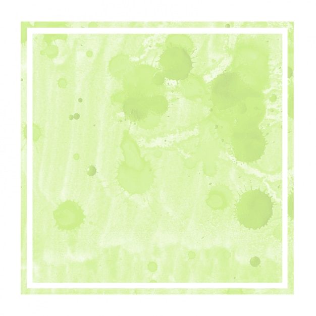 Light green hand drawn watercolor rectangular frame background texture with stains