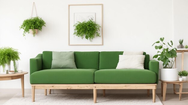 Photo a light green living room with sofa