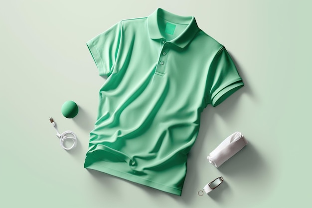 Light green polo shirt Short Sleeve template mockup Generative AI illustration