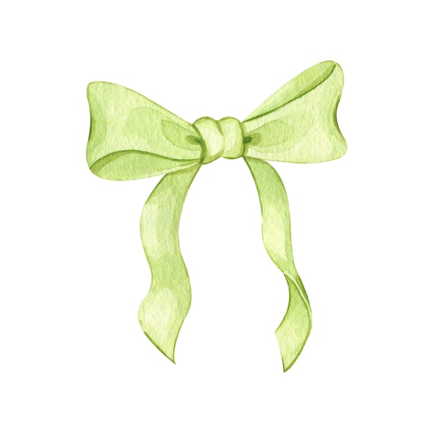 Light green ribbon bow watercolor illustration