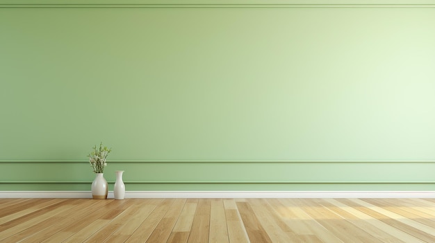 空の部屋の明るい緑の壁と木製の床のイラストの背景 ジェネレーティブAI