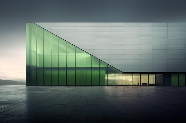 Light green windows and steel square shape modern building appearance