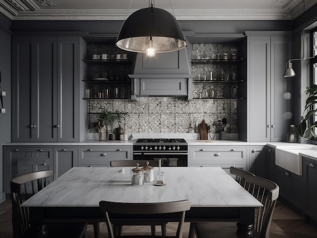 Light grey kitchen with a touch of luxury AI Generate