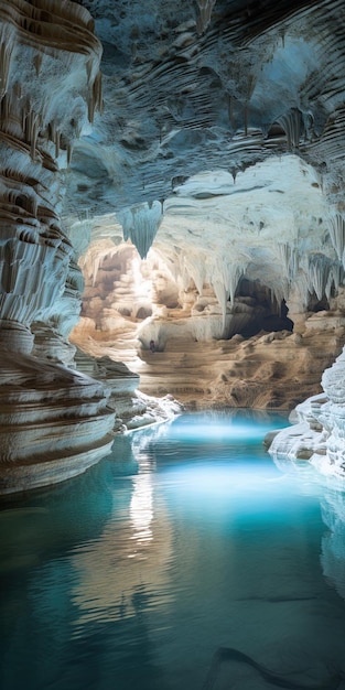 a light on the inside of a cave