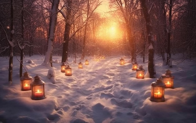 a light inside of a lamp with snow surrounding it on a background