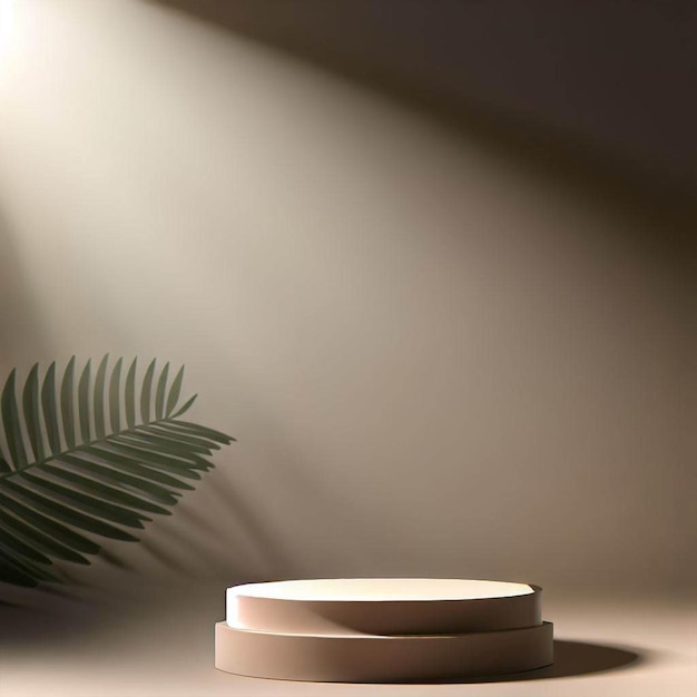 A light is shining on a wall and a plant is in the background.