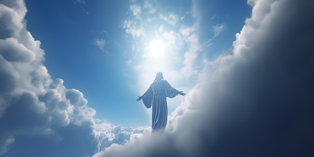 свет Иисуса в день вознесения голубого неба