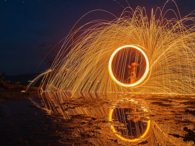 Photo light lines of steel wool with long exposure