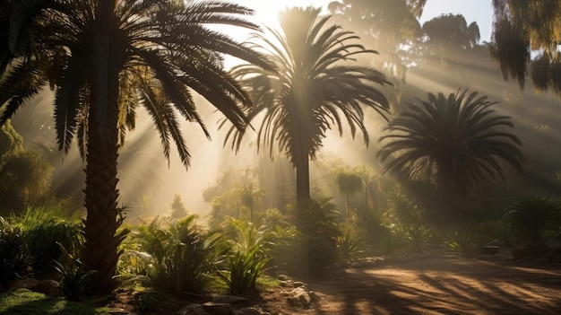 Светлое утро в пальмовом саду