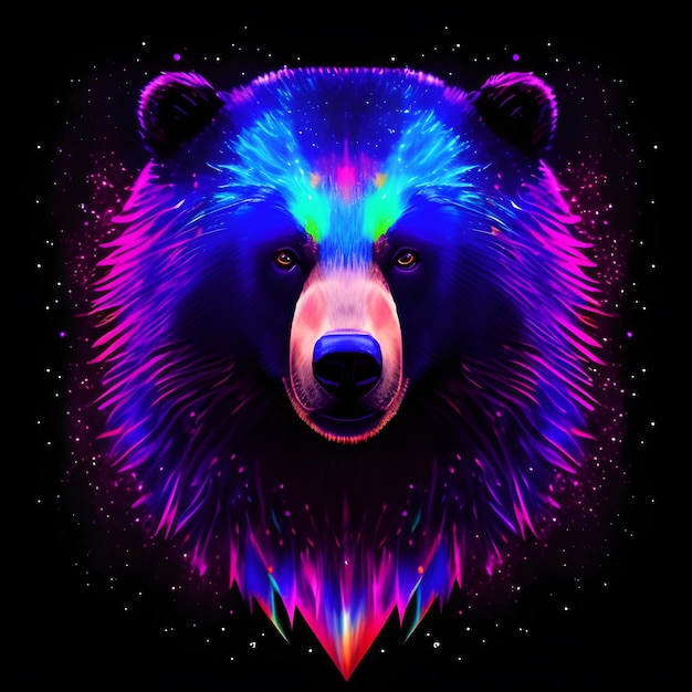 Light neon style art portrait of a bear Generative AI