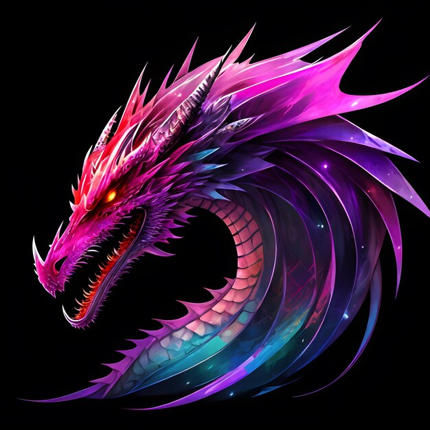 Light neon style art portrait of a dragon Generative AI