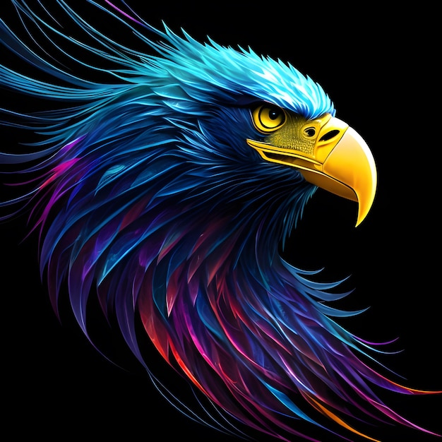 Light neon style art portrait of a eagle Generative AI