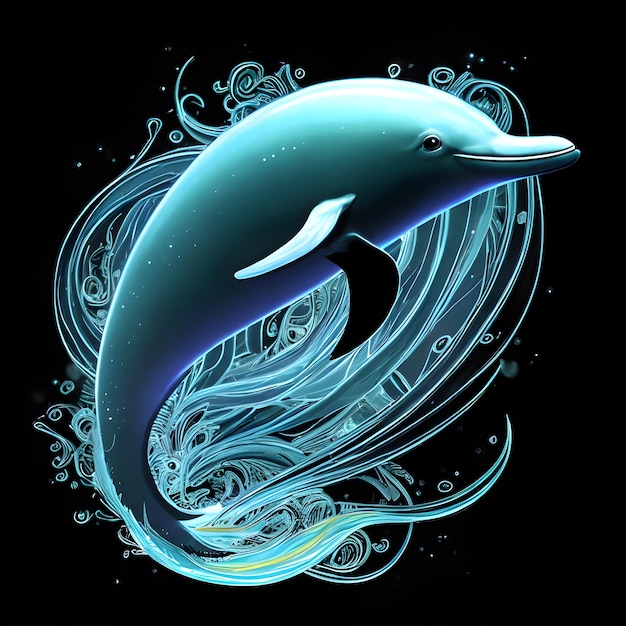 Фото Легкий неоновый художественный портрет дельфина генеративный ии
