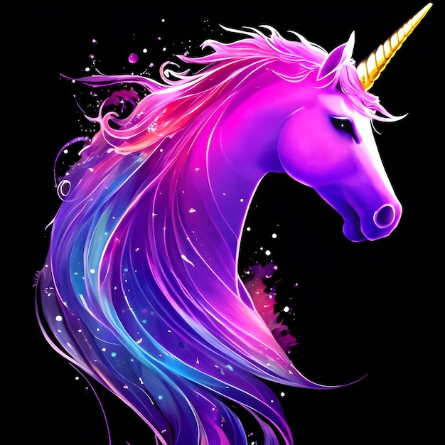 Light neon style art portrait of a Unicorn Generative AI