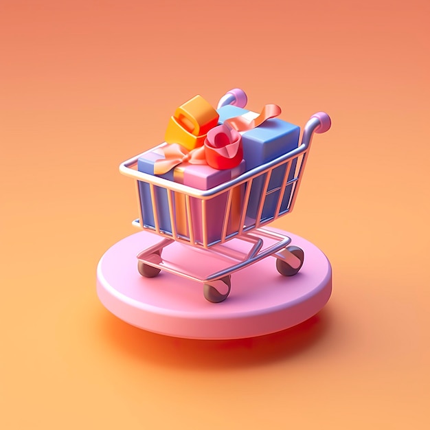 Light Orange and Pink Shopping Cart with Gift Box Icon AI Generative