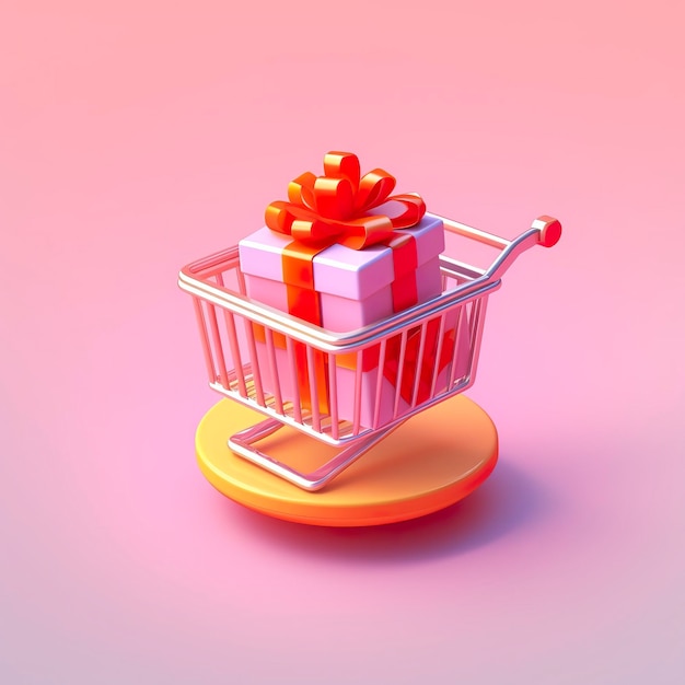 Light Orange and Pink Shopping Cart with Gift Box Icon AI Generative