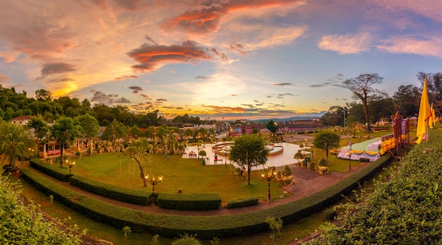 Light in the park of ranong city at sunset time, Thailand