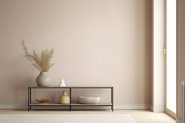 Light pastel beige room interior background wall mockup 3d render