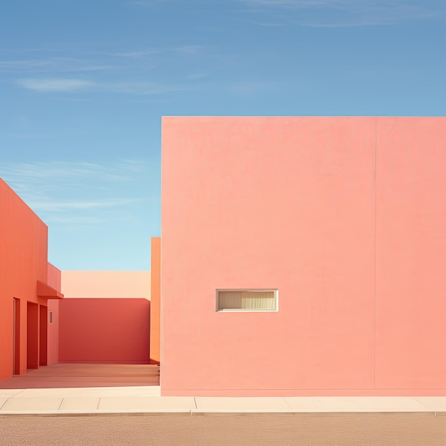 light pastel orange and light pastel pink building against blue sky minimalist abstracts background