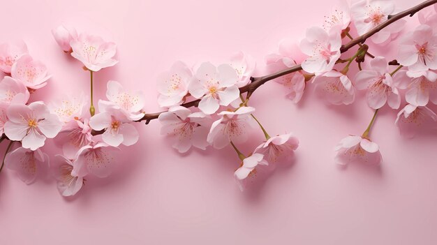 Photo light pink background with cherry blossom flowers