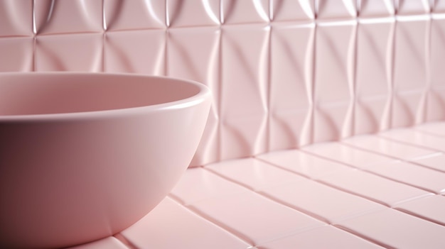 A light pink ceramic bowl stands in a pink room AI Generated