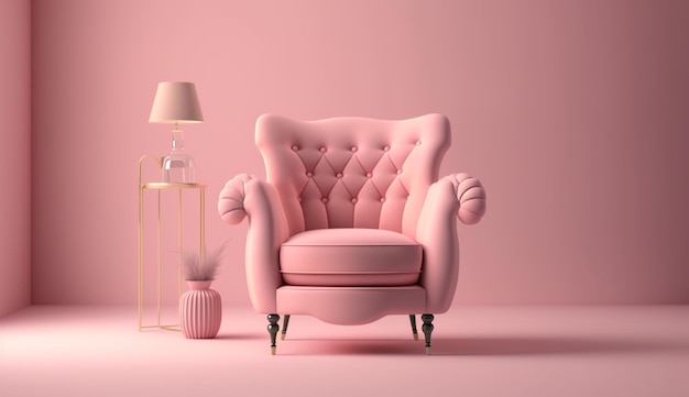 Of a light pink colored armchair against pink backgrou Generative Ai