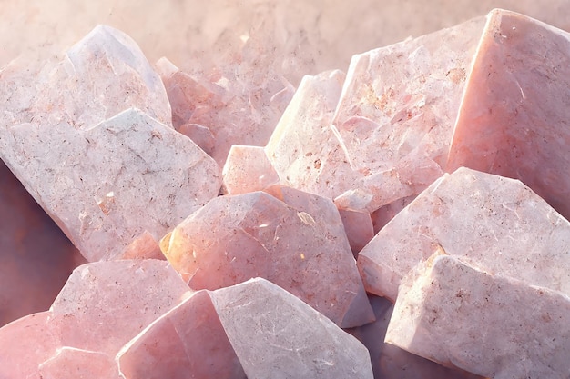 Светло-розовые кристаллы кварца 3D-визуализация Художественная работа Удивительный абстрактный фон