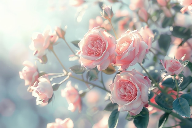 light pink roses in soft color and blur style for background