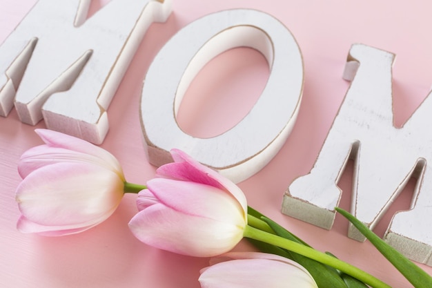 Light pink tulips on a pink background.