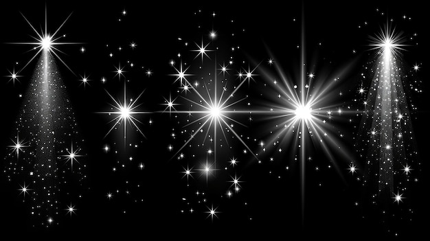 Photo light png elements set in starlight or spotlight effect light png element isolated transparent background