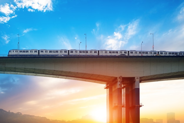 Light rail runs on bridges at high speed in Chongqing, China