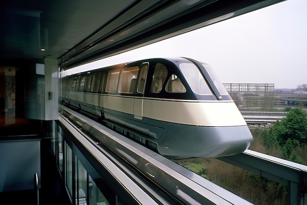 Light rail shuttles through the cityAI technology generated image