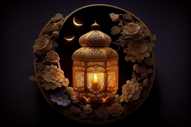 Light ramdan lantern with floral ornament
